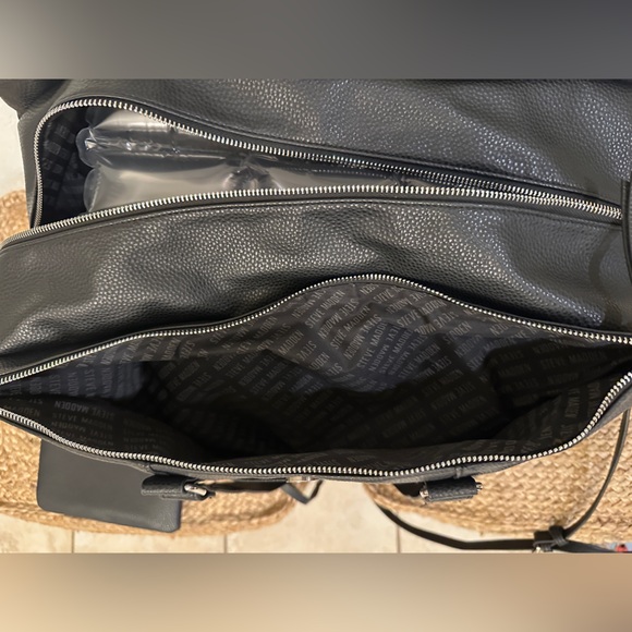 Steve Madden Black Pebbled Faux Leather Weekender Bag with Crossbody Strap - Picture 6 of 8